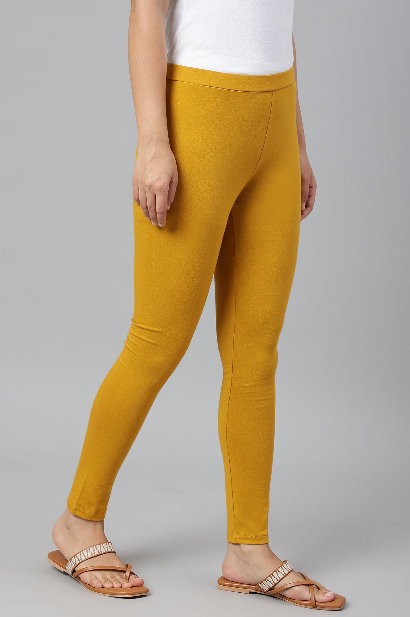 W for Woman Mustard Knitted Cotton Lycra Tights