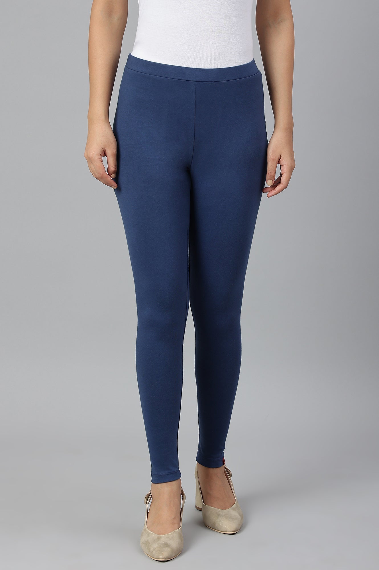 W for Woman Navy Knitted Cotton Lycra Tights