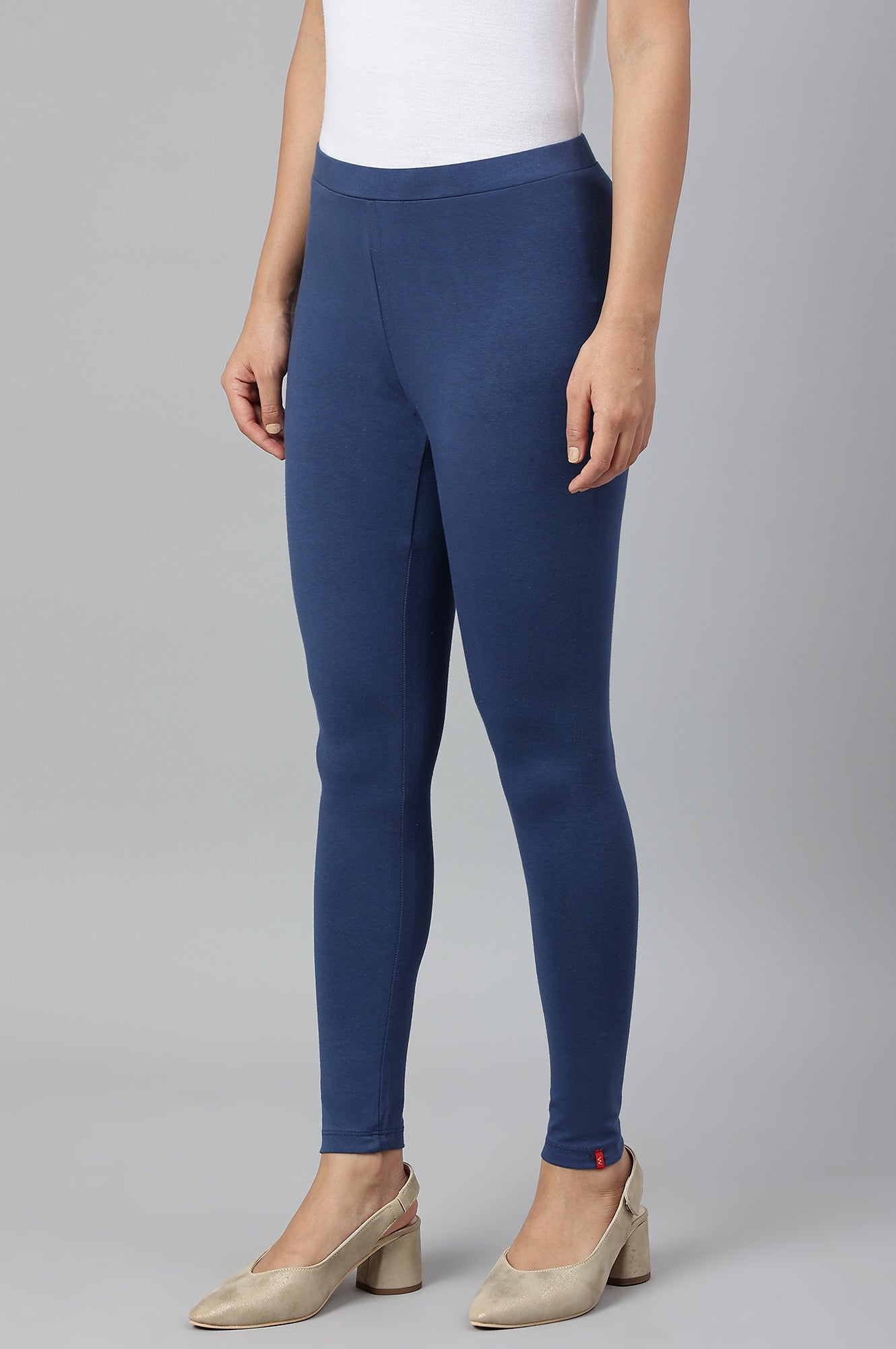 W for Woman Navy Knitted Cotton Lycra Tights