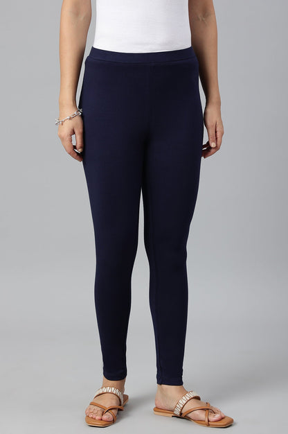 W for Woman Navy Blue Solid Knitted Women Tights