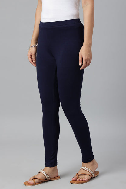 W for Woman Navy Blue Solid Knitted Women Tights