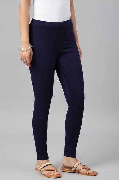 W for Woman Navy Blue Solid Knitted Women Tights