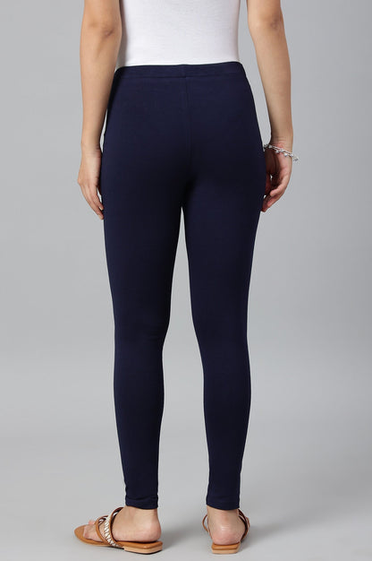 W for Woman Navy Blue Solid Knitted Women Tights