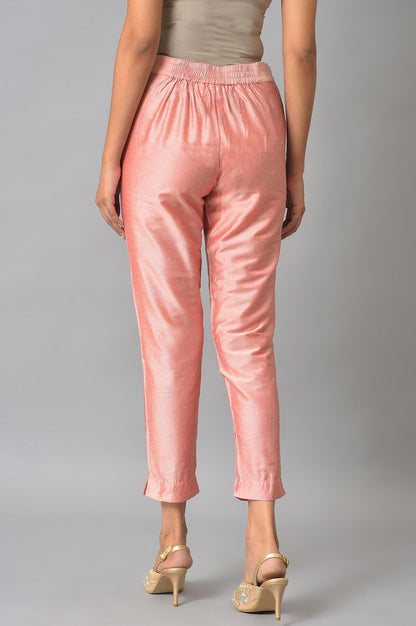 W for Woman Light Pink Solid Thread Embroidered Rayon Asymmetric Kurta and Slim Pant Set