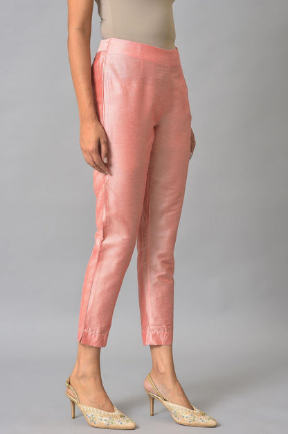 W for Woman Peach Pink Solid Slim Pants