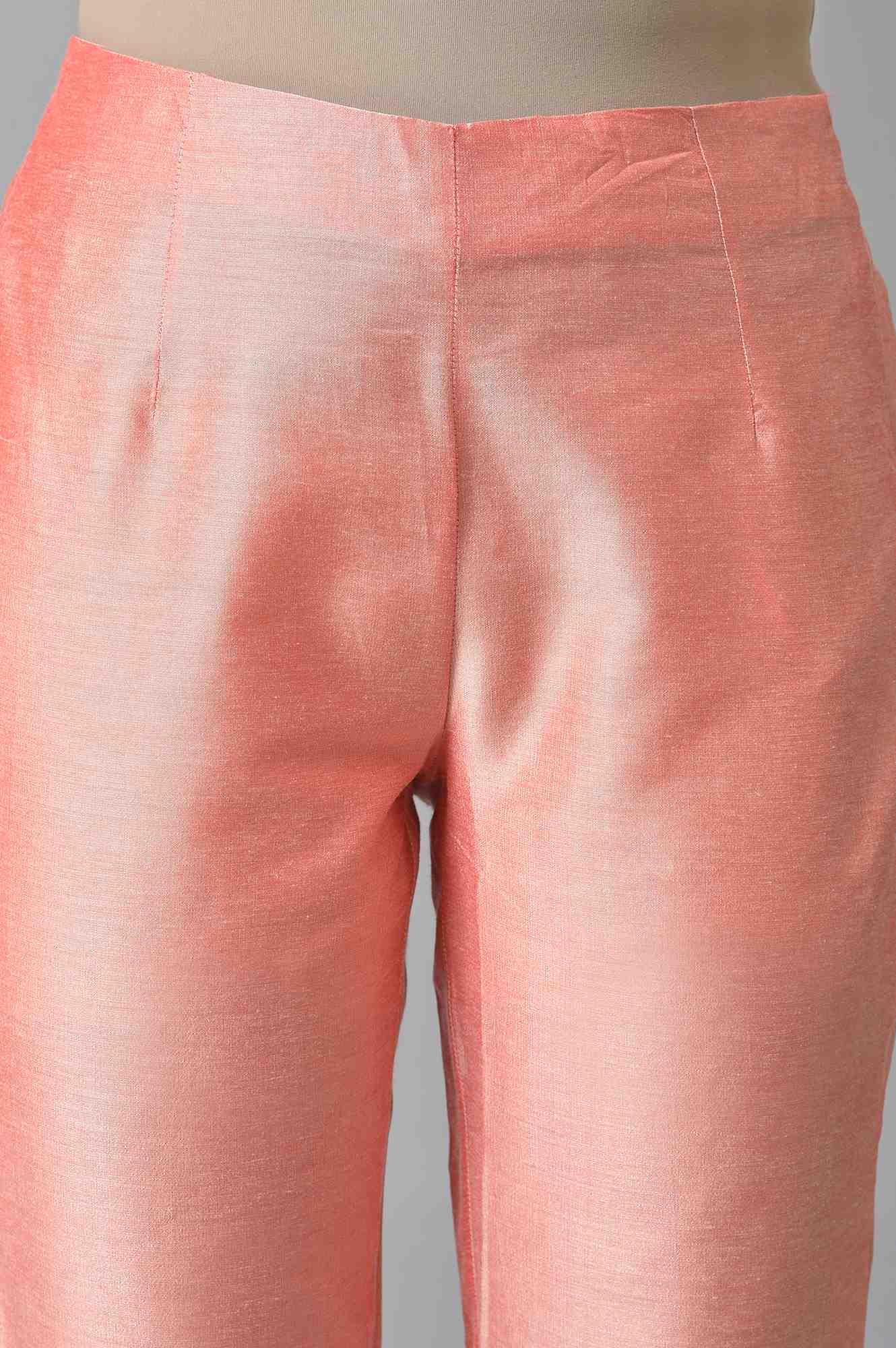 W for Woman Peach Pink Solid Slim Pants