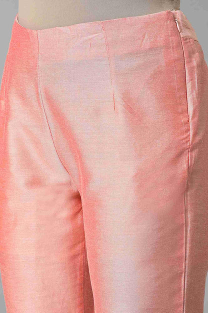 W for Woman Peach Pink Solid Slim Pants