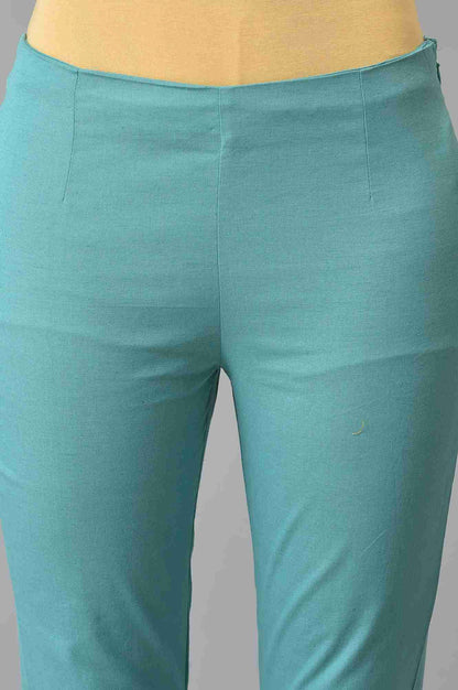 W for Woman Light Blue Cotton Blend Slim Pants