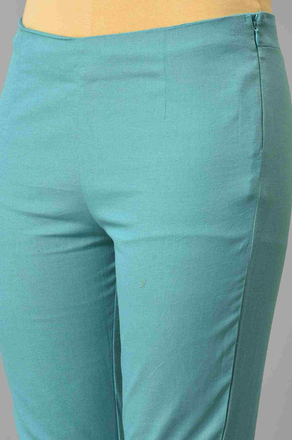 W for Woman Light Blue Cotton Blend Slim Pants
