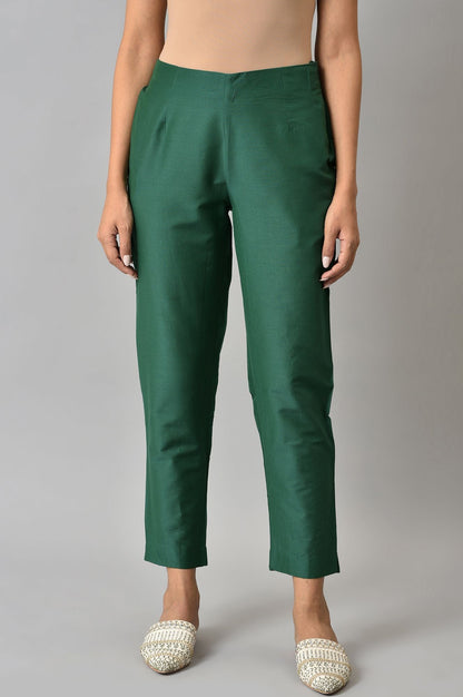 W for Woman Dark Green Solid Women Slim Pants