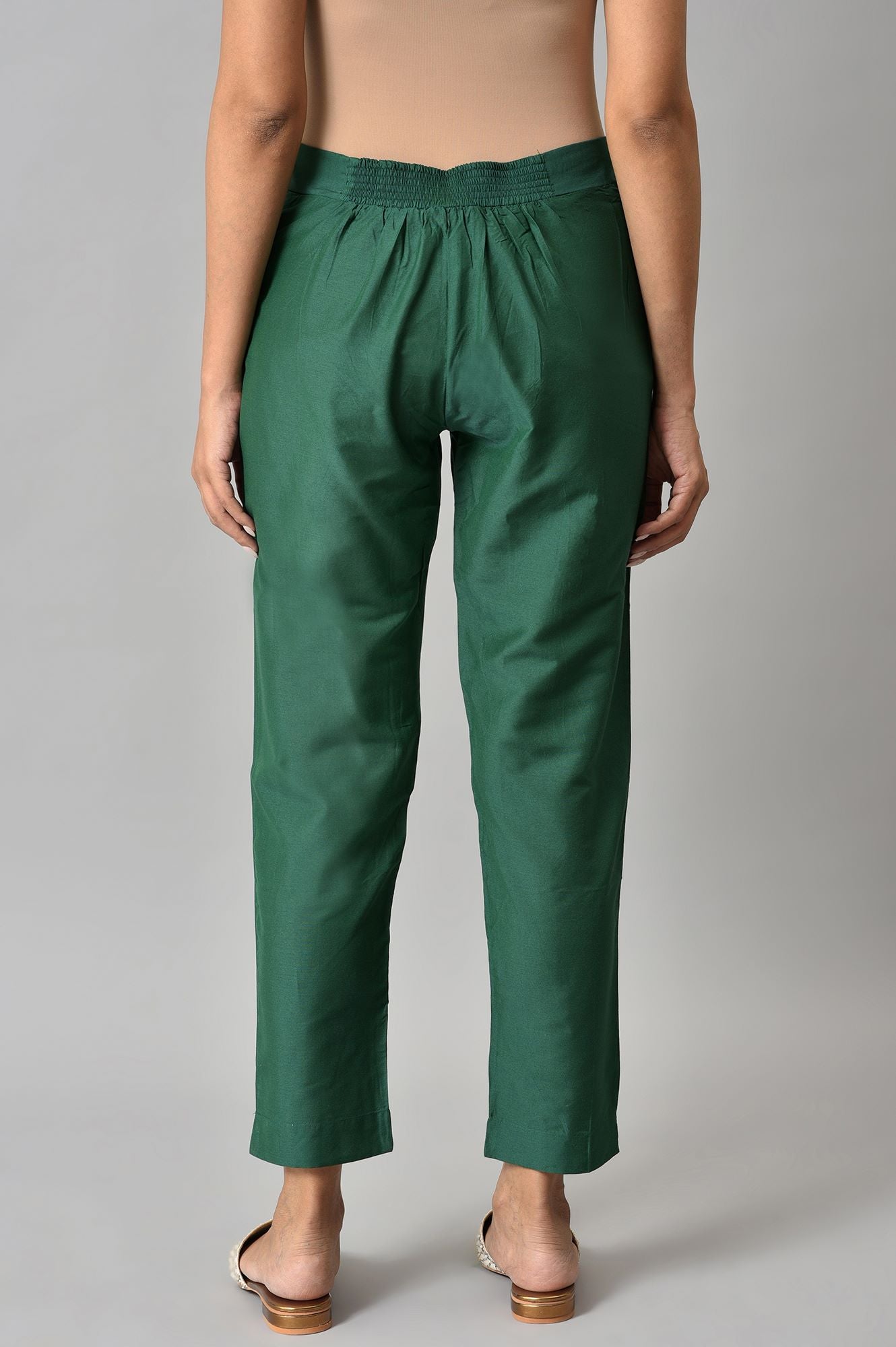 W for Woman Dark Green Solid Women Slim Pants