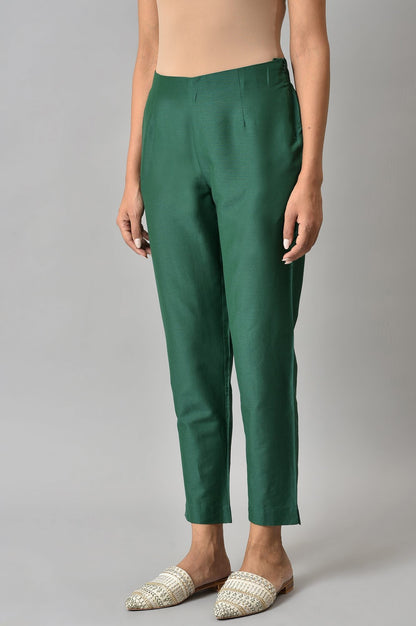 W for Woman Dark Green Solid Women Slim Pants