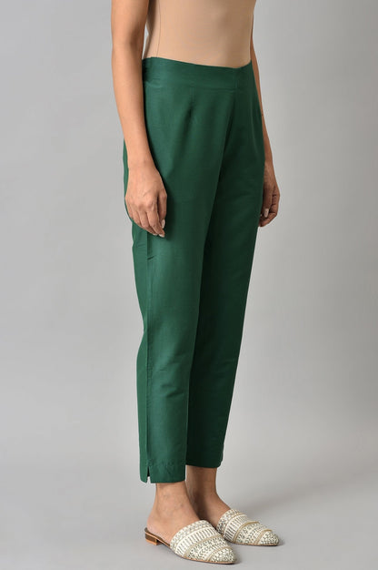 W for Woman Dark Green Solid Women Slim Pants