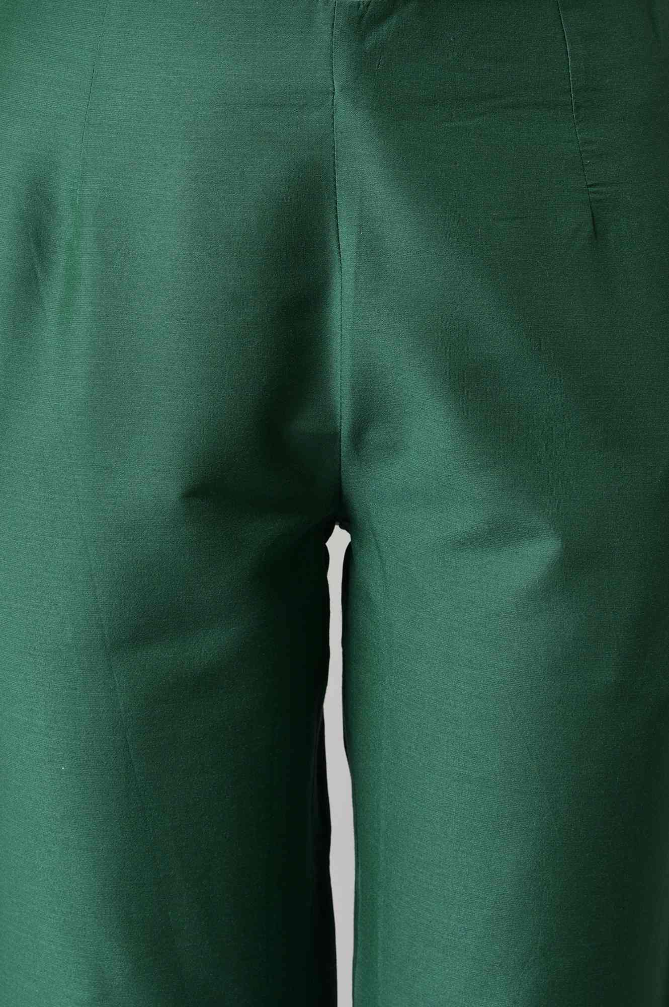 W for Woman Dark Green Solid Women Slim Pants