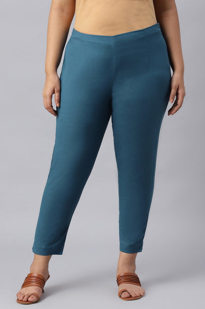W for Woman Plus Size Teal Blue Cotton Blend Slim Pants