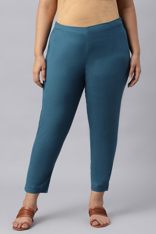 W for Woman Plus Size Teal Blue Cotton Blend Slim Pants