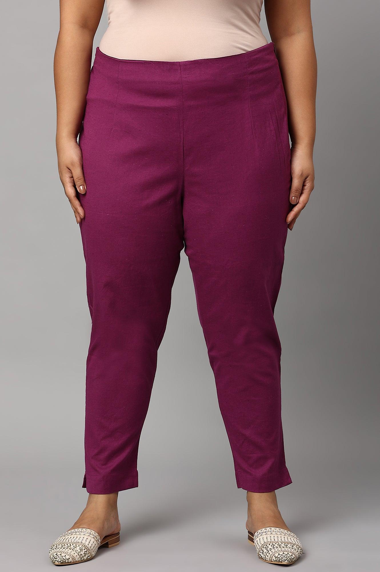 W for Woman Plus Size Orchid Purple Cotton Blend Slim Pants