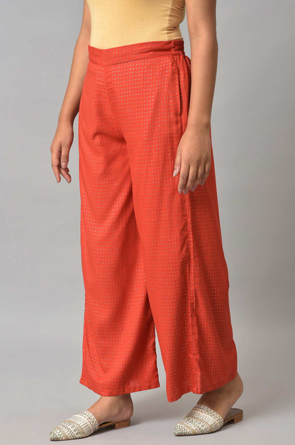 W for Woman Red Geometric Printed Rayon Straight Kurta and Parallel Pant Set