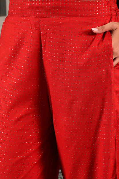 W for Woman Red Glitter Printed Rayon Parallel Pants