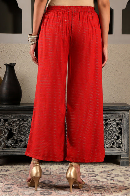 W for Woman Red Glitter Printed Rayon Parallel Pants