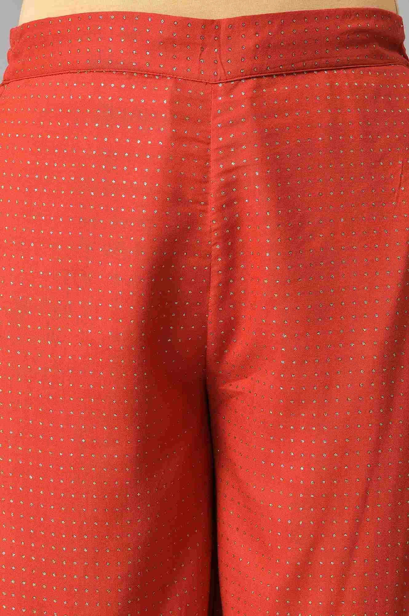 W for Woman Red Geometric Printed Rayon Straight Kurta and Parallel Pant Set