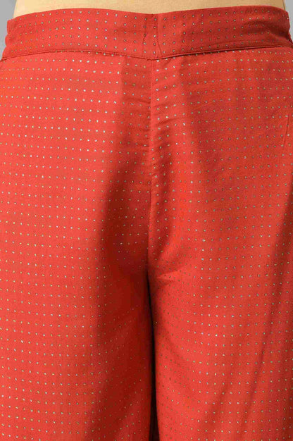 W for Woman Red Geometric Printed Rayon Straight Kurta and Parallel Pant Set