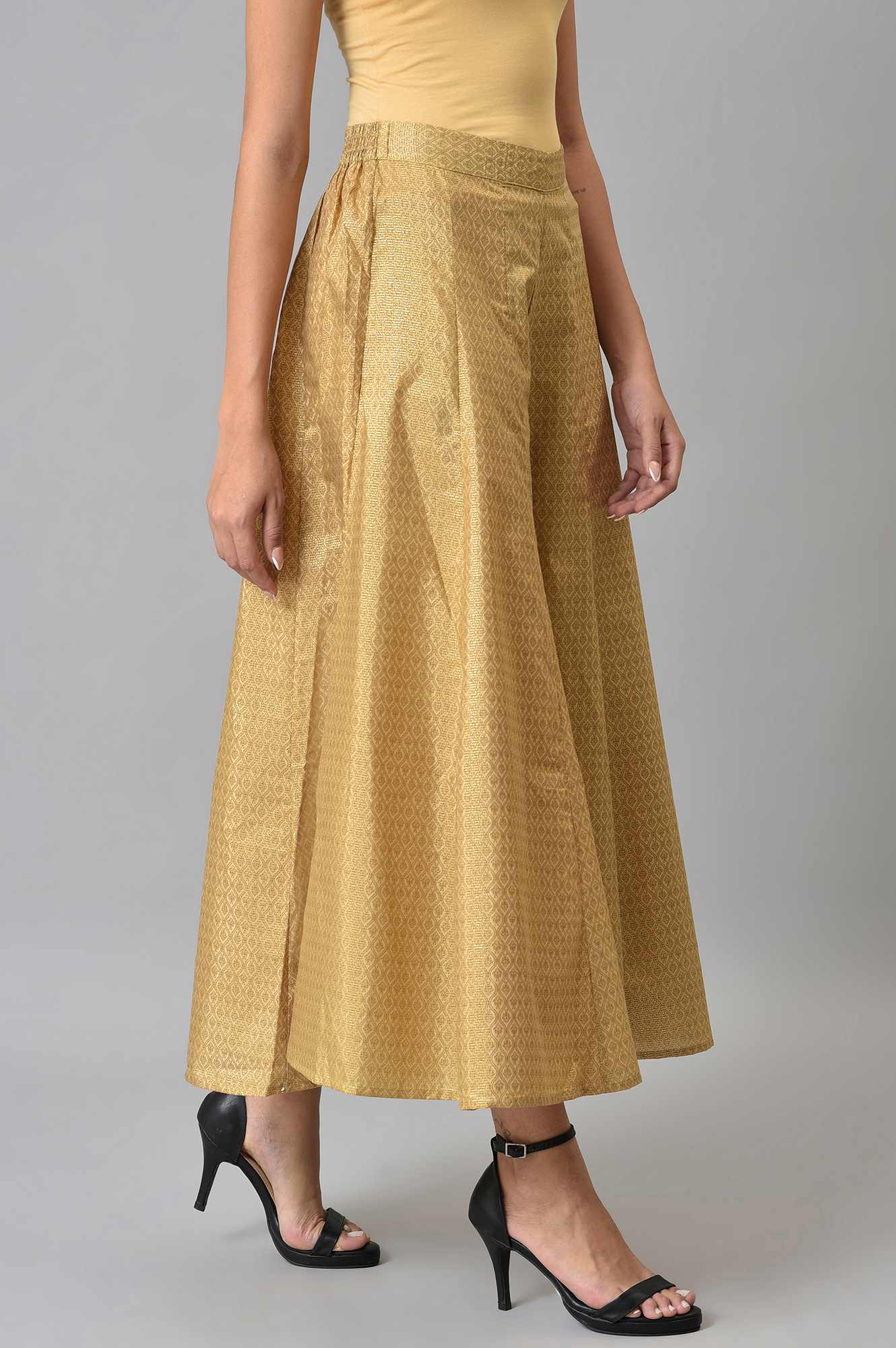 W for Woman Gold Solid Poly Shantung Women'S Culottes