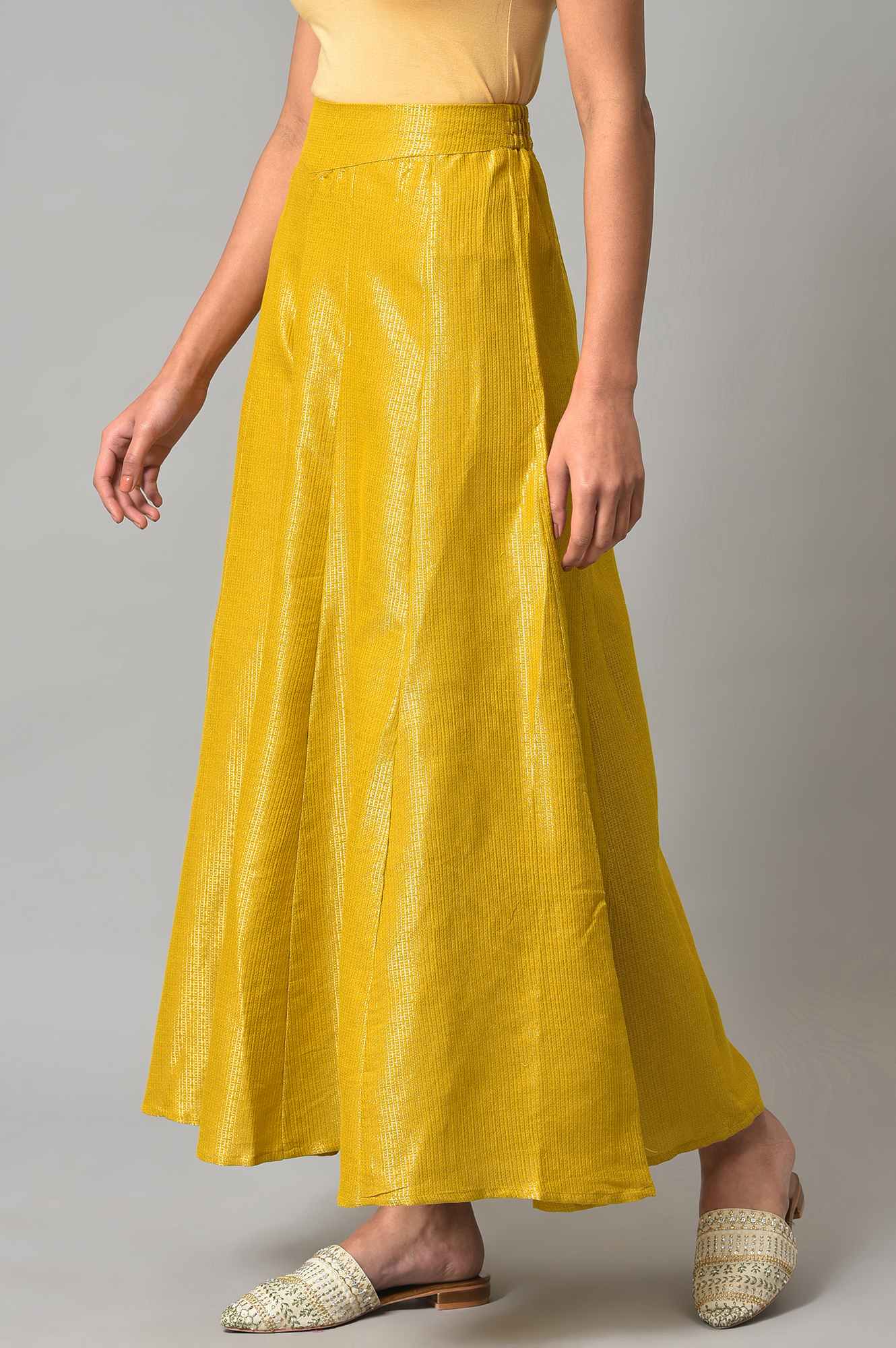W for Woman Yellow Jacquard Festive Culottes