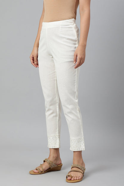 W for Woman Ecru Slim Pants With Embroidered Hem