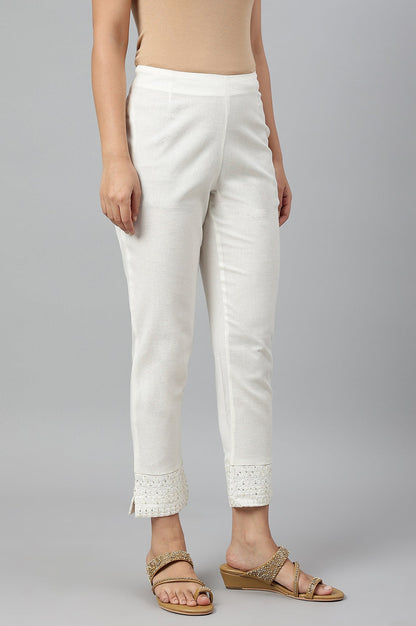 W for Woman Ecru Slim Pants With Embroidered Hem