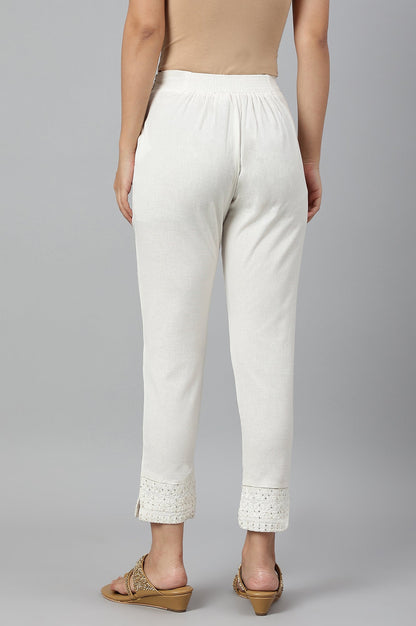 W for Woman Ecru Slim Pants With Embroidered Hem