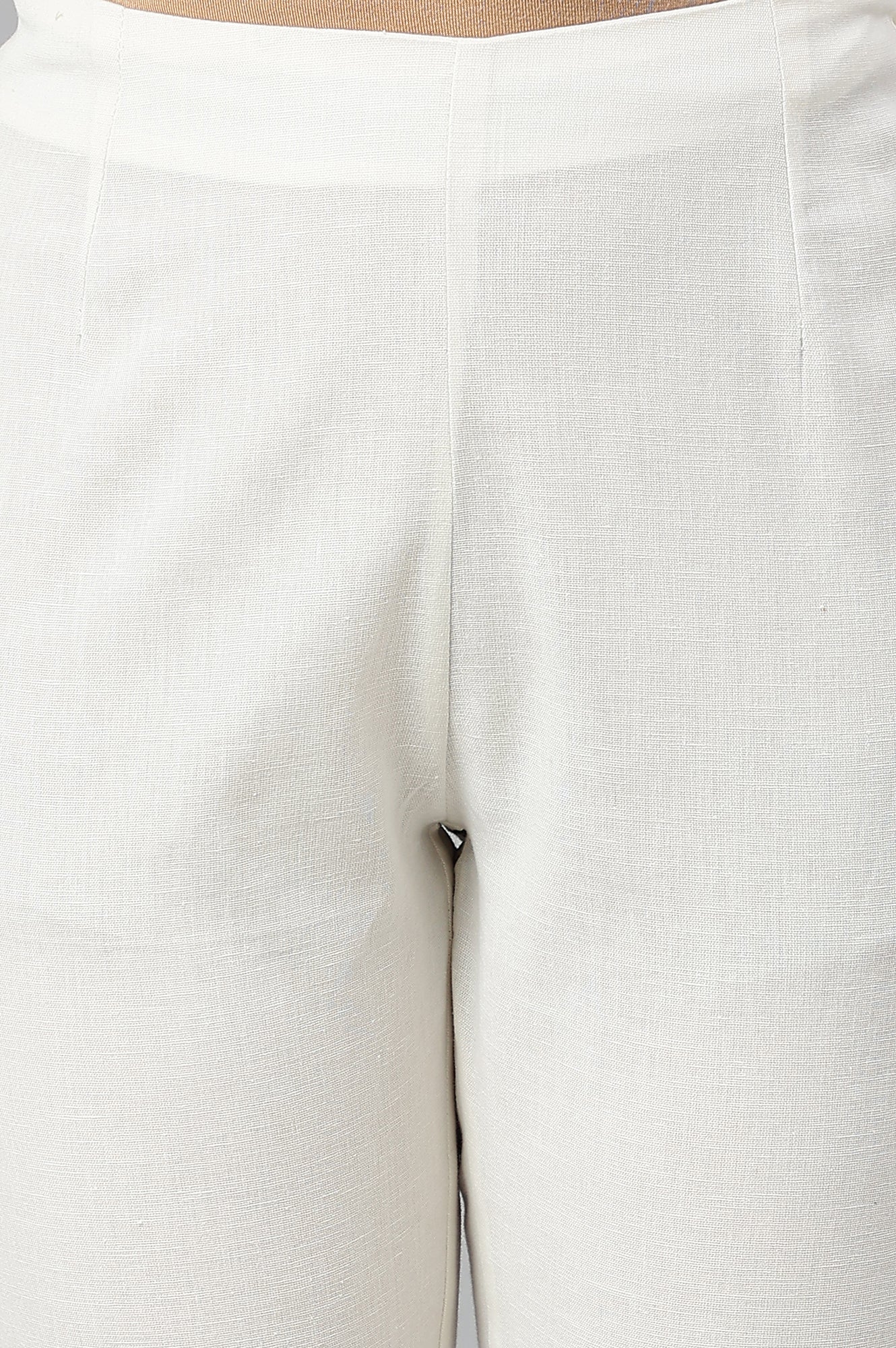 W for Woman Ecru Slim Pants With Embroidered Hem