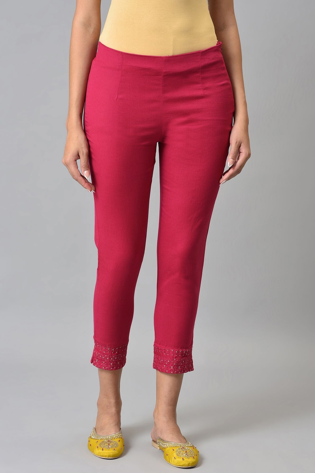 W for Woman Dark Pink Solid Light Festive Slim Pants