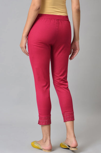 W for Woman Dark Pink Solid Light Festive Slim Pants