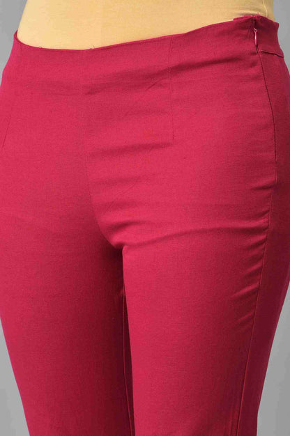 W for Woman Dark Pink Solid Light Festive Slim Pants