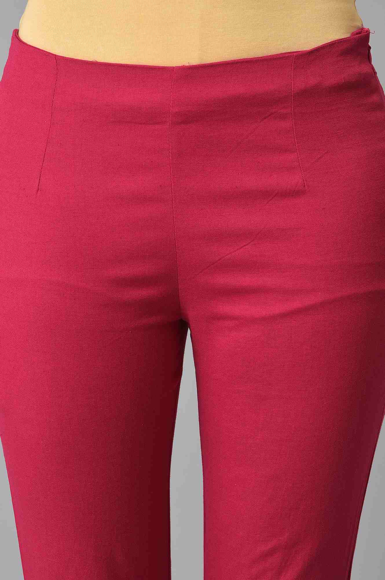 W for Woman Dark Pink Solid Light Festive Slim Pants
