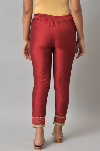 W for Woman Red Embroidered Light Festive Slim Pants