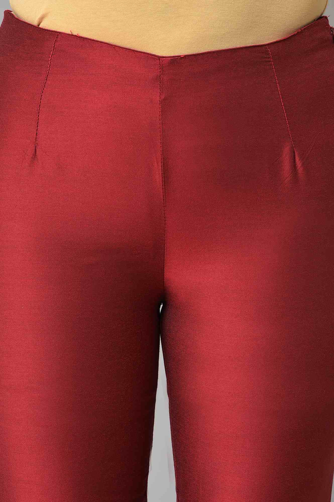 W for Woman Red Embroidered Light Festive Slim Pants