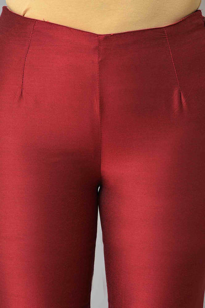 W for Woman Red Embroidered Light Festive Slim Pants