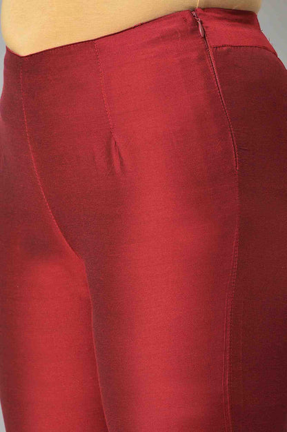 W for Woman Red Embroidered Light Festive Slim Pants
