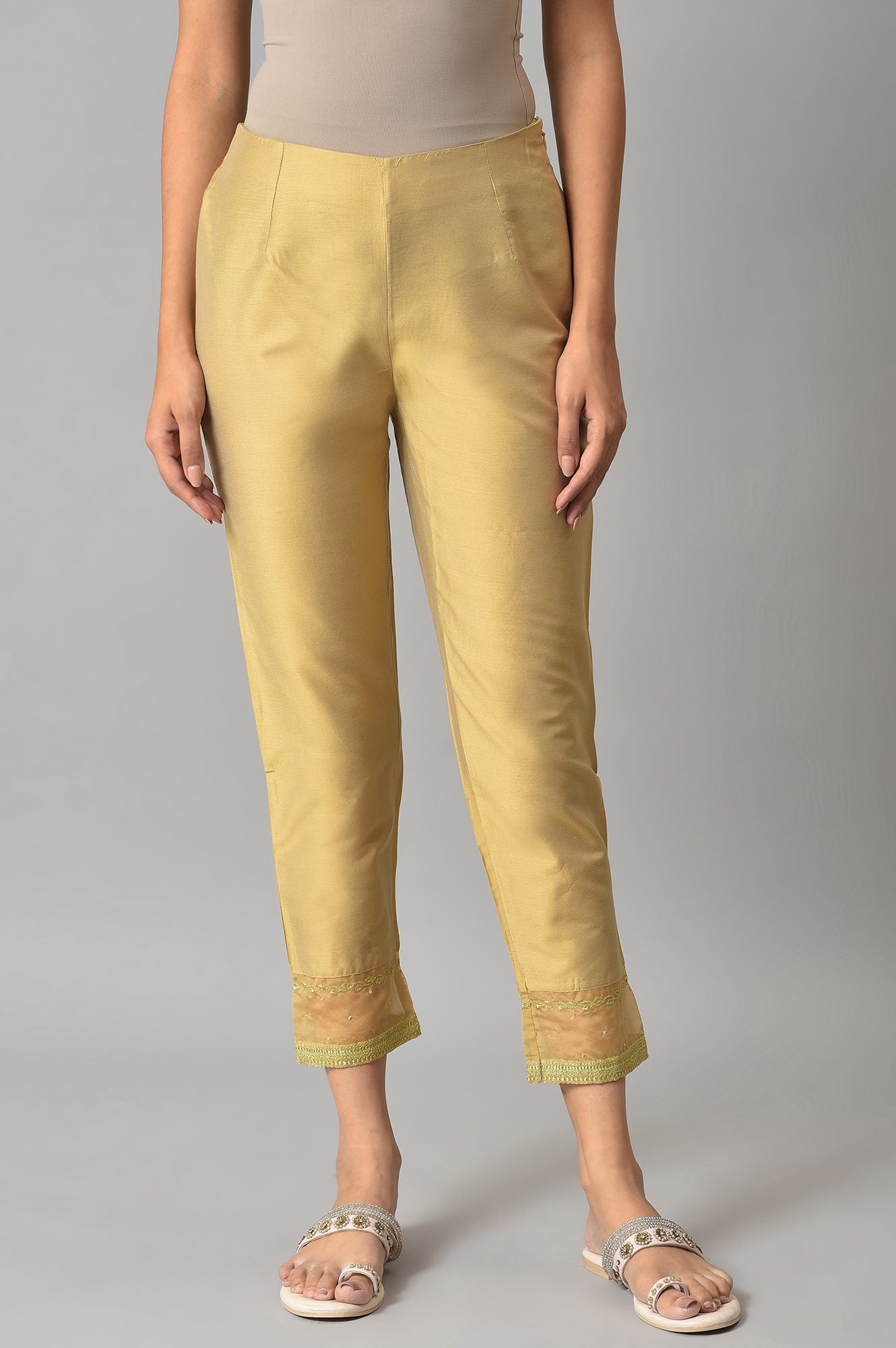 W for Woman Gold Embroidered Light Festive Slim Pants