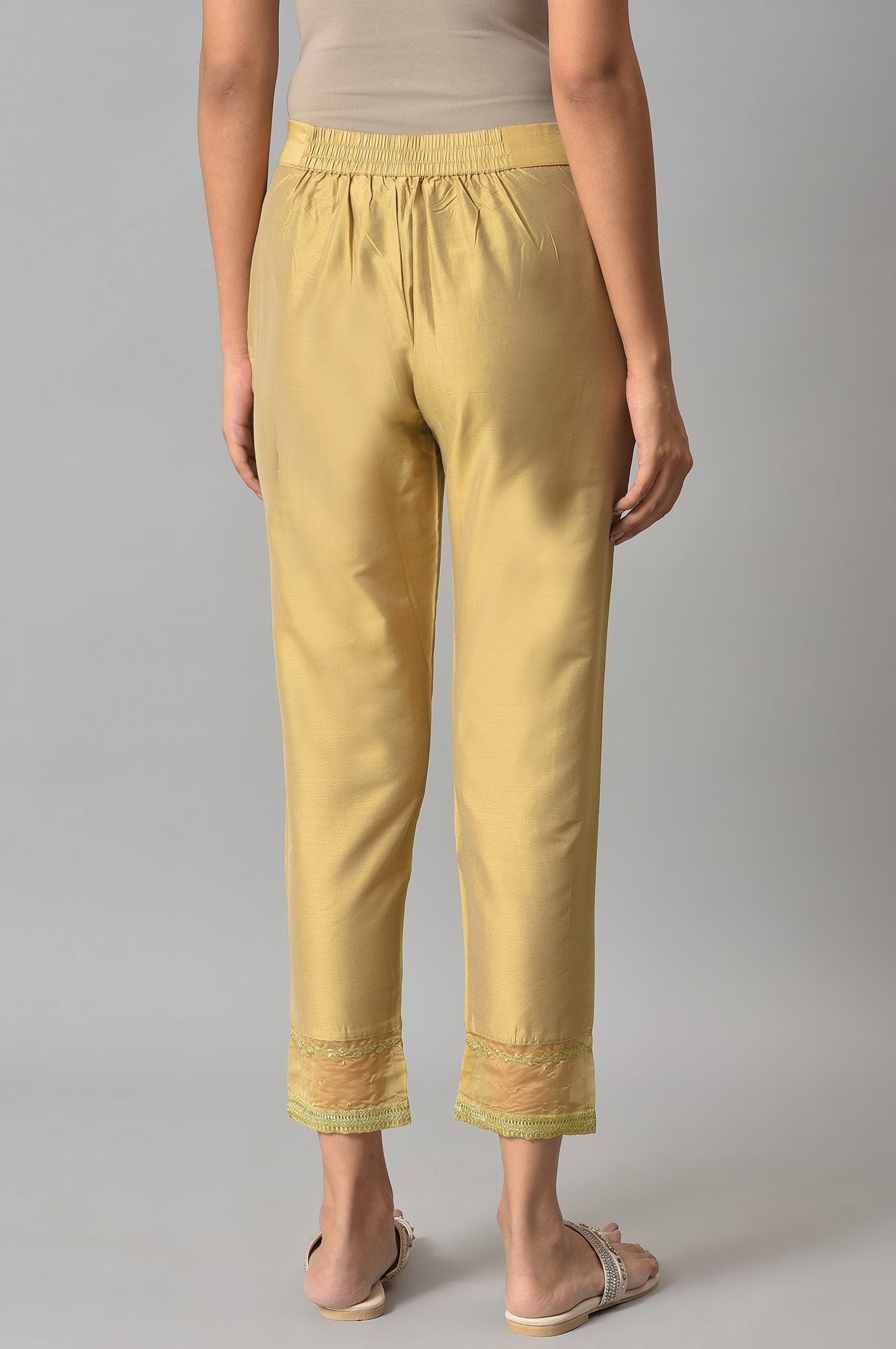 W for Woman Gold Embroidered Light Festive Slim Pants