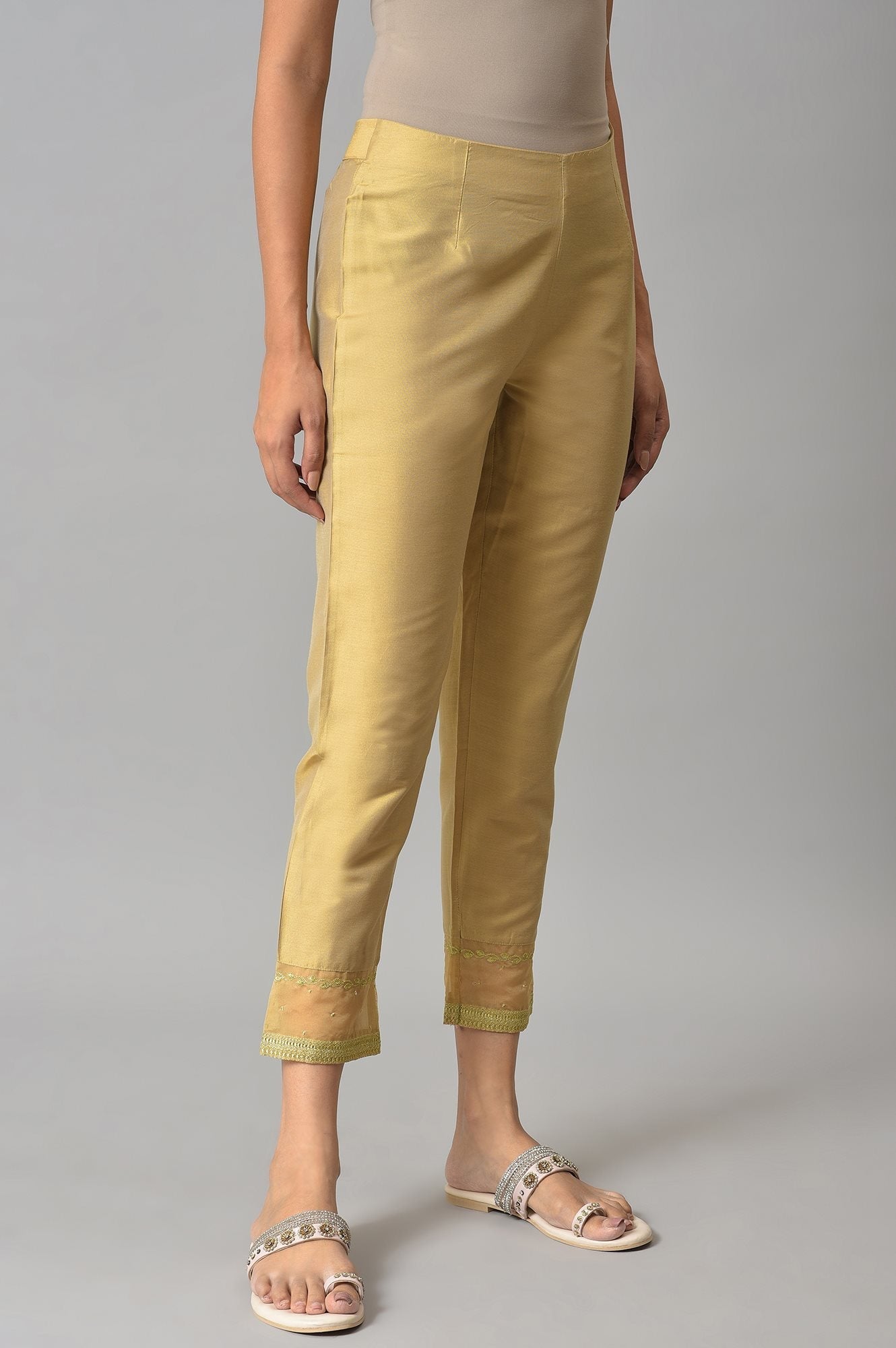 W for Woman Gold Embroidered Light Festive Slim Pants