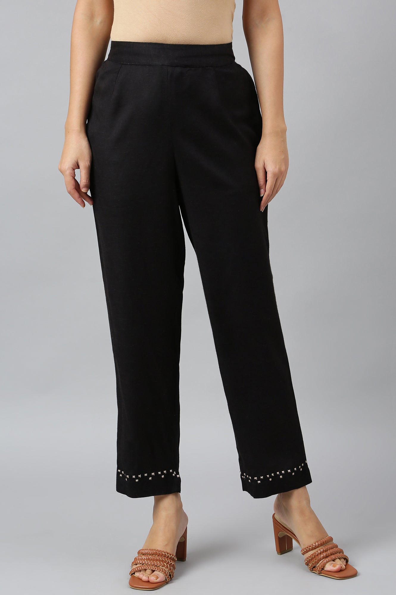 W for Woman Black Embroidered Straight Pants