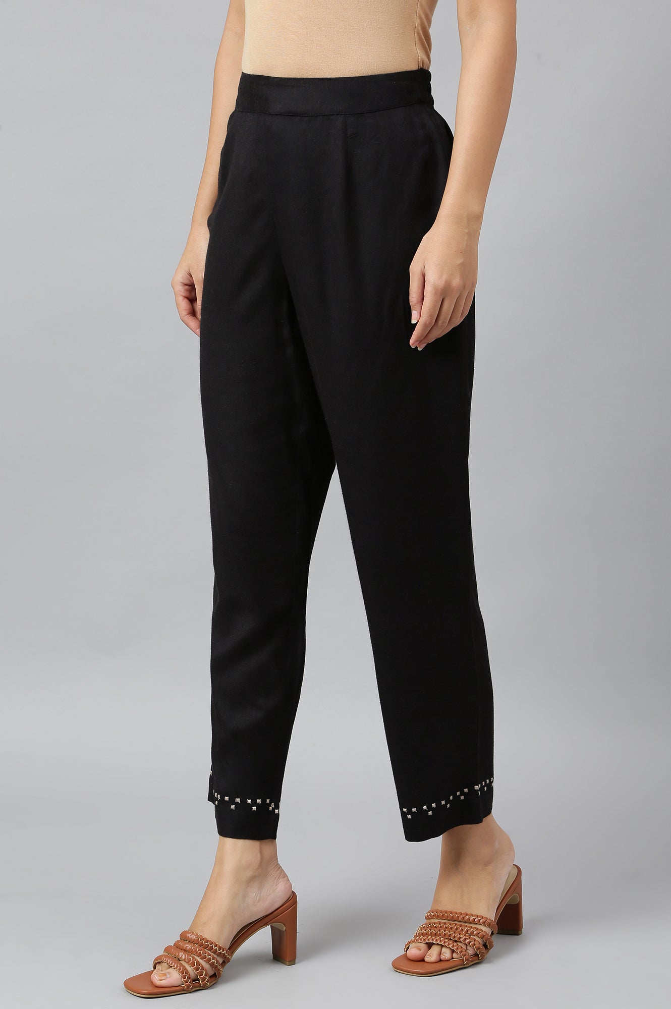 W for Woman Black Embroidered Straight Pants
