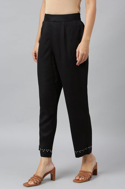 W for Woman Black Embroidered Straight Pants