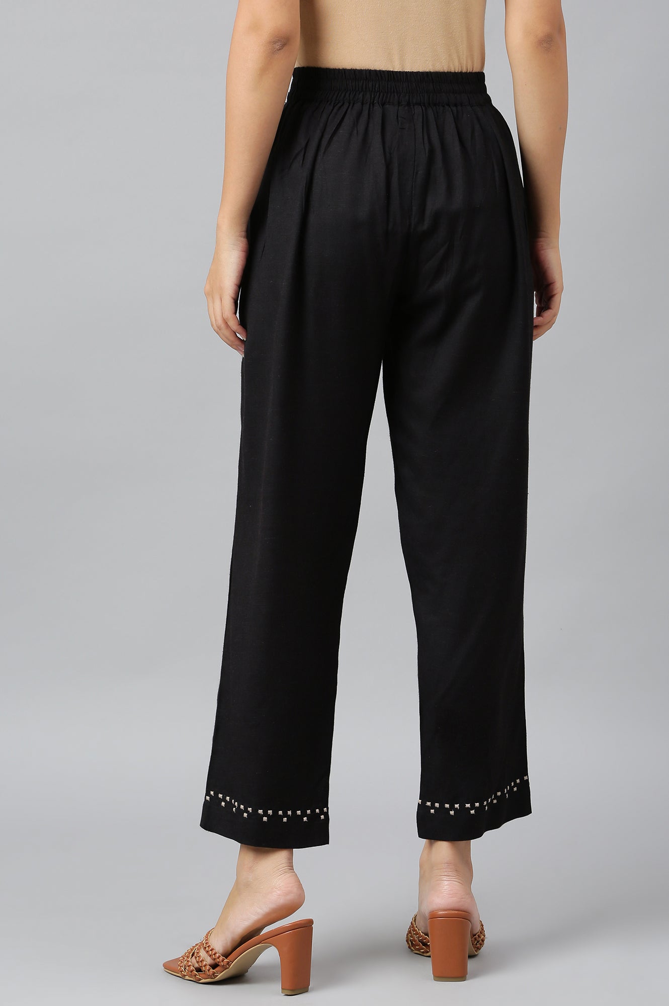 W for Woman Black Embroidered Straight Pants