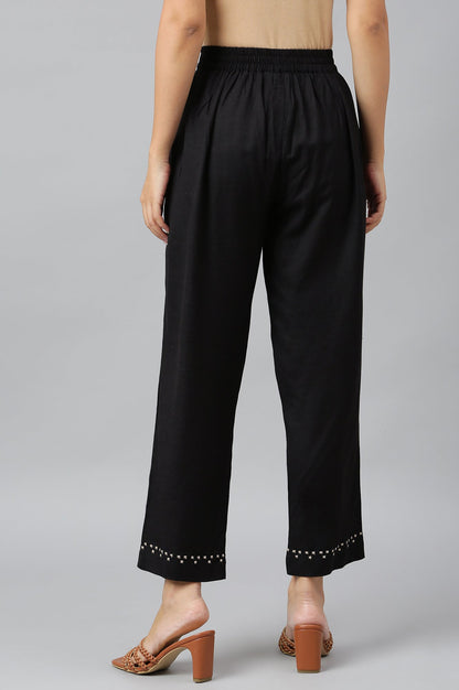 W for Woman Black Embroidered Straight Pants