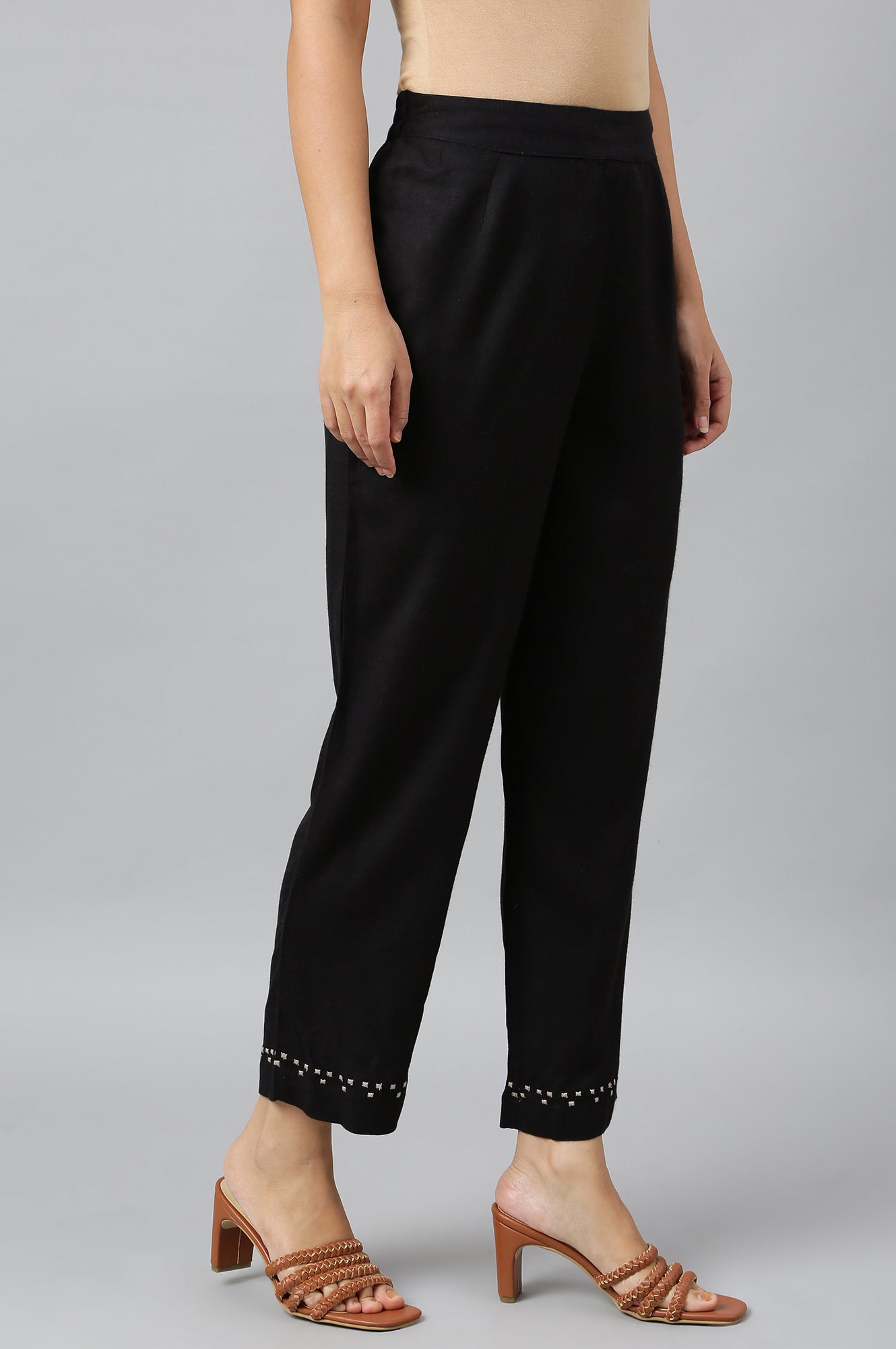 W for Woman Black Embroidered Straight Pants