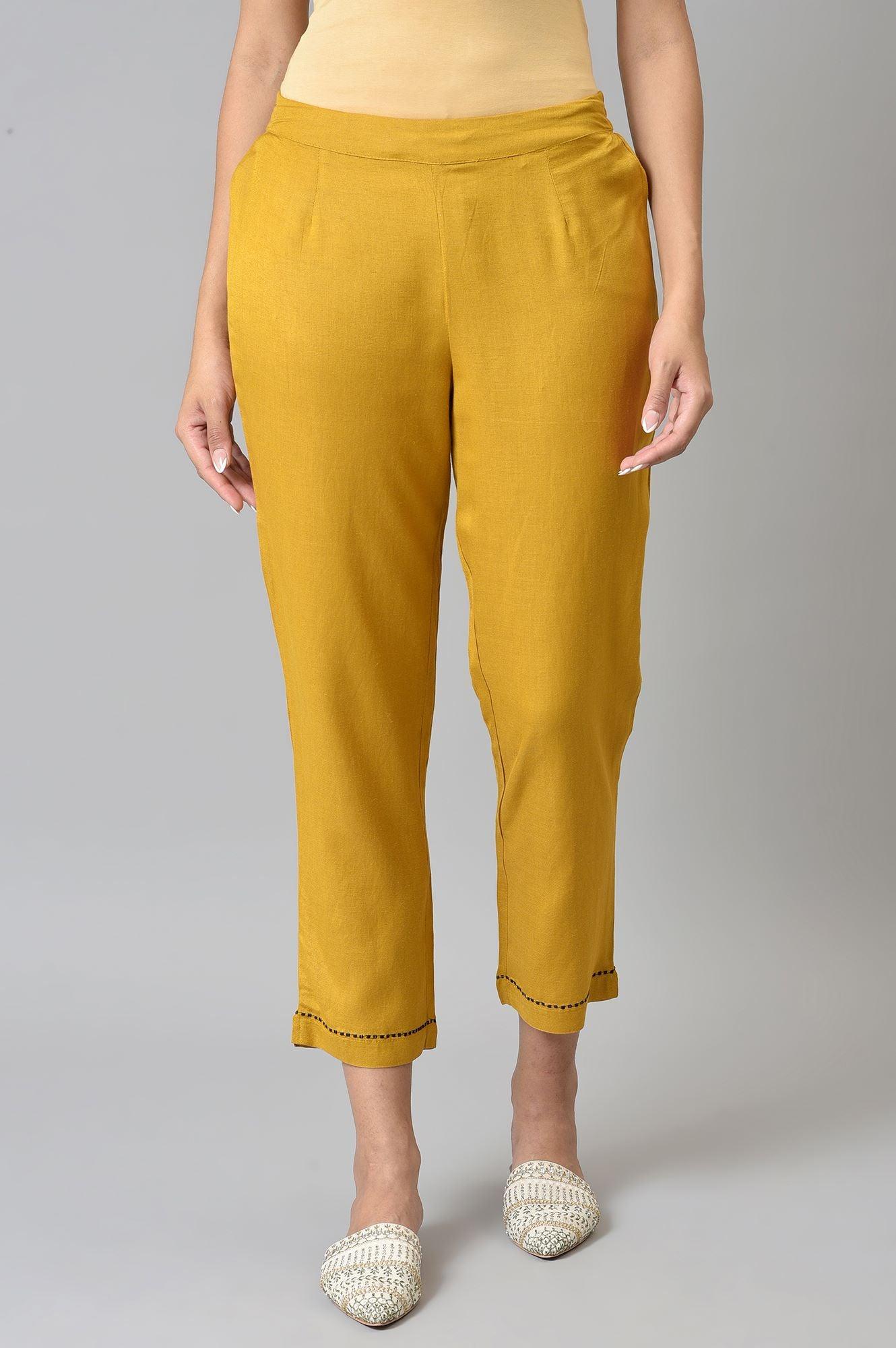 W for Woman Yellow Embroidered Straight Pants